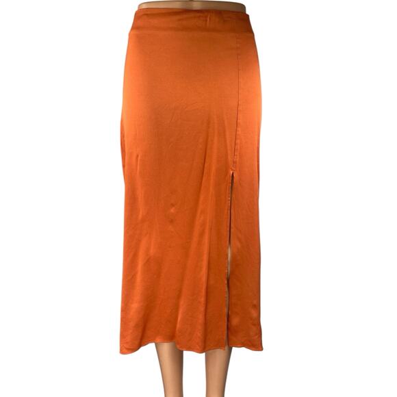 & Other Stories Dresses & Skirts - & Other Stories Orange Silky Satin Zipper Slit Midi Straight Pencil Slip Skirt 2